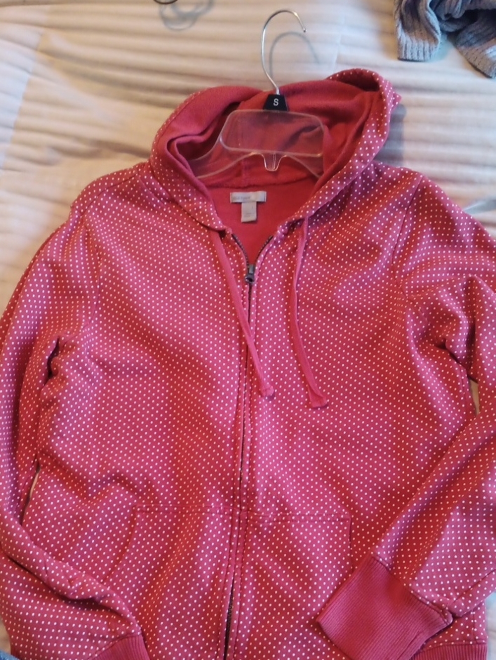 Womens Old Navy Coral Polka Dot Zip Hoodie Size L